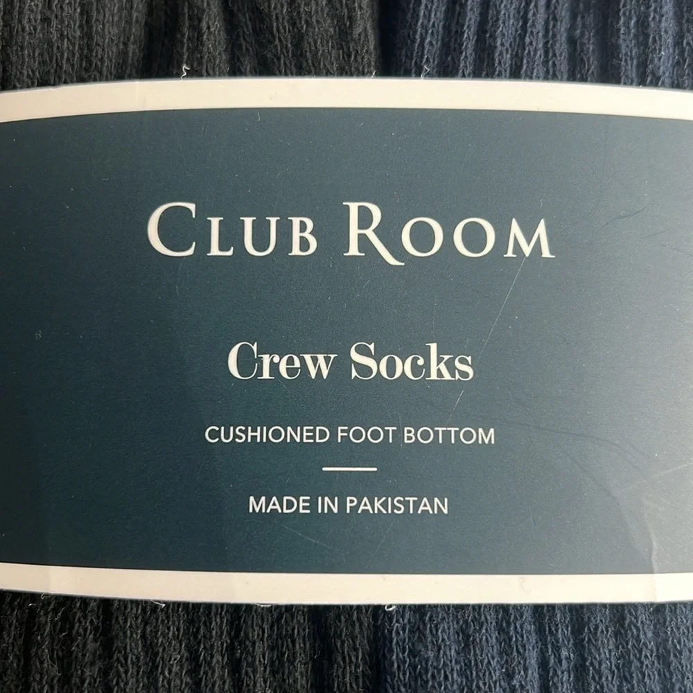 8-Pairs Club Room Black & Navy Crew Socks, Cushioned Size 10-13 New w/Tag